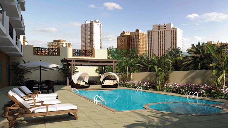 Riah-Towers-in-Dubai-Culture-Village-Pool-View